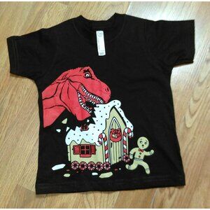 Rabbit Skins Black Dinosaur Eating Gingerbread Man House Kids Toddler T-Shirt 2